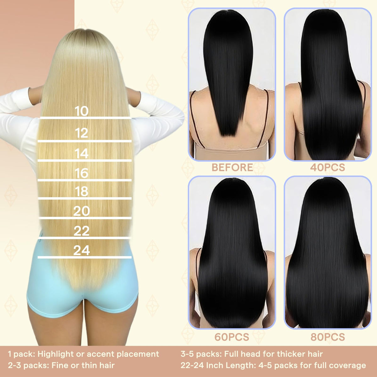 Full Shine Human Hair Extensions Tape in, Desert Blonde Mix 12 Inch