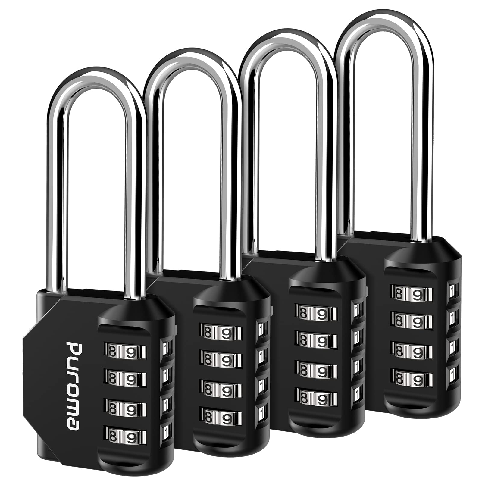Puroma 4 Pack 2.6 Inch Long Shackle Combination Lock 4 Digit Outdoor Waterproof Padlock for Hasp Locker Lock, Sports Locker, Fence, Gate, Toolbox, Case, Hasp Storage, Cabinets (Black)