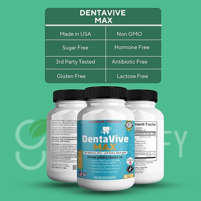DentaVive Max Probiotic Supplement, 40 Billion CFU, 60 Capsules, Premium Oral Health Support for Teeth, Gums, Digestive Health (3)