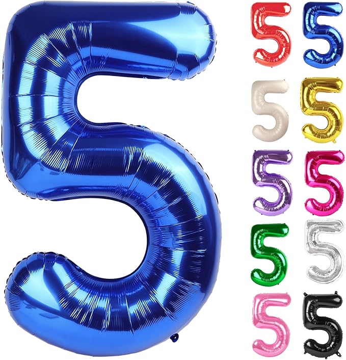 Metallic Blue Number 5 Balloon 40 Inch, 5 Balloon Number, 5th Birthday Decorations, Navy Blue Party Supplies for Boys Girls