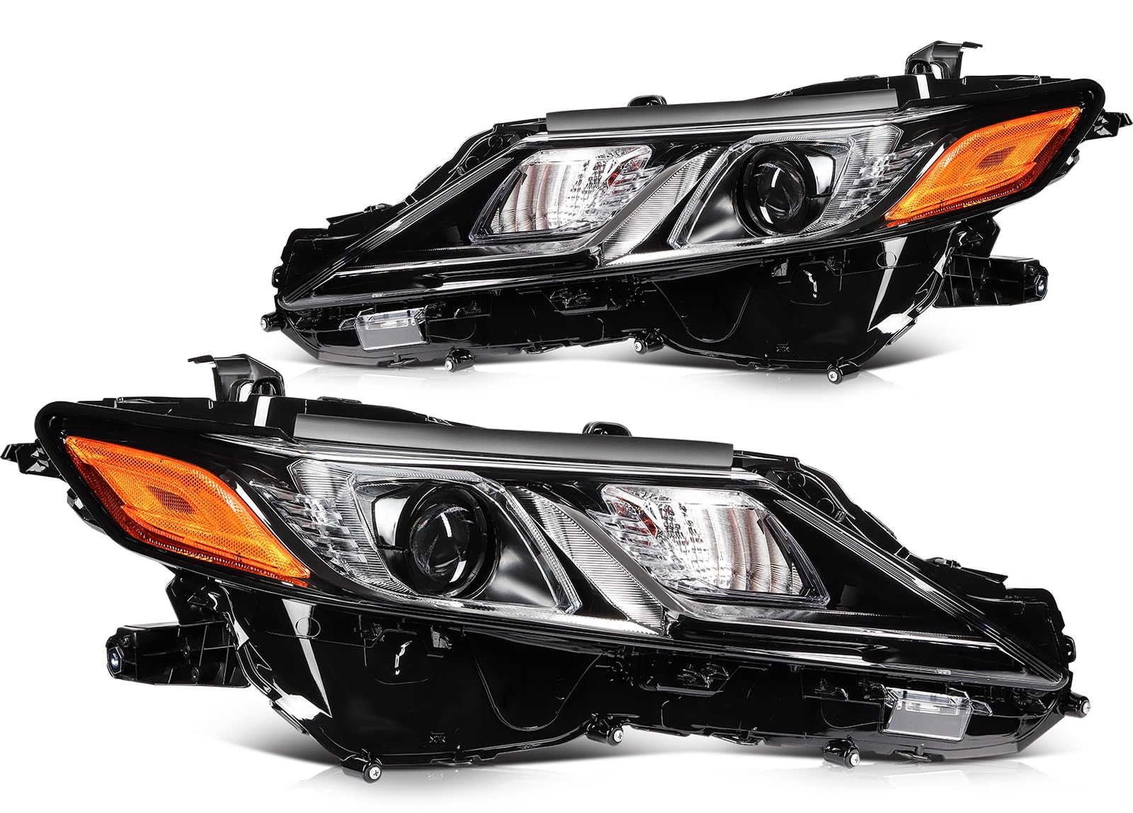 Headlight Assembly Fit 2018-2022 for for Toyota Camry L/LE/SE Black Housing Amber Reflector Driver and Passenger Side 81150-06C2