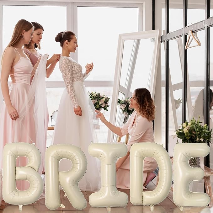 40 Inch Beige BRIDE Balloons,Cream White Sand Bride Foil Balloon for Wedding Bachelorette Party Decorations