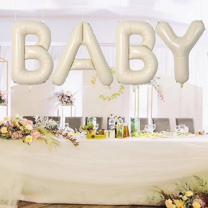 Cream BABY Balloons,40 Inch Letter Baby Balloon Banner Beige for Baby Shower Gender Reveal Backdrop Party Decorations