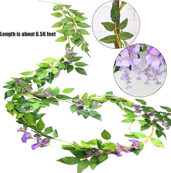 5pack Wisteria Garland Flower Garland Artificial Flowers Wisteria Vines Fake Ivy Flowers Total 33ft (Purple)