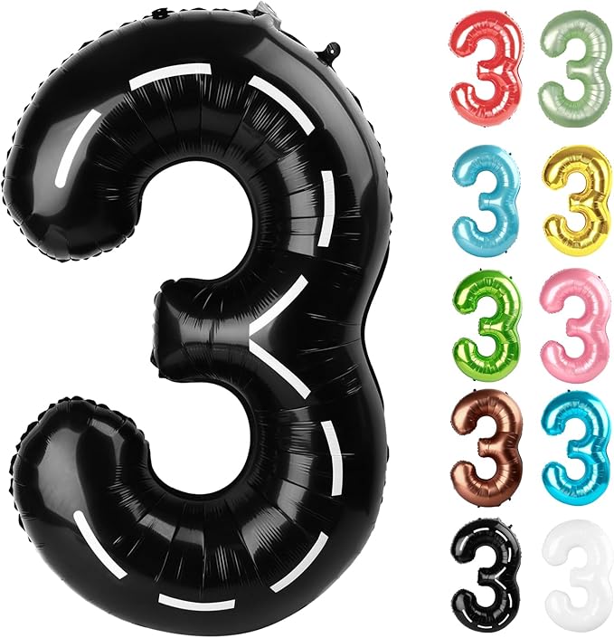 Race Car Number 3 Balloon 40 Inch, 3 Balloon Number, 3rd Birthday Decorations, Race Car Party Supplies for Boys Girls