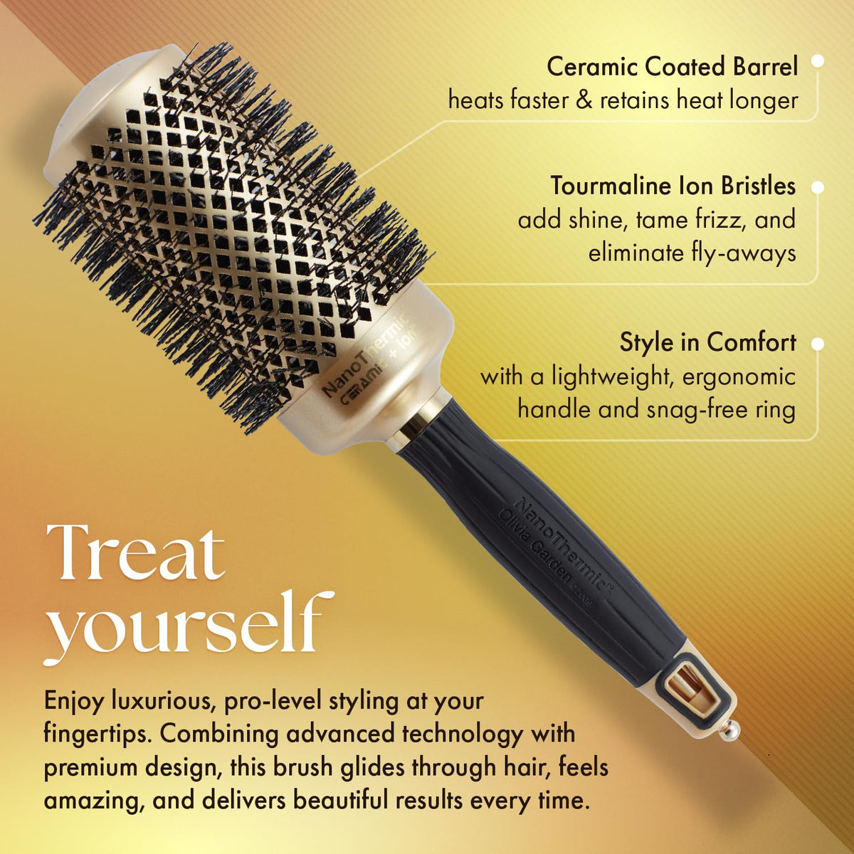 Olivia Garden NanoThermic Ceramic + Ion Round Thermal Hair Brush - Not Electrical - Professional Blowout Brush for Normal to Thick Hair, NT-54G 2 1/8"