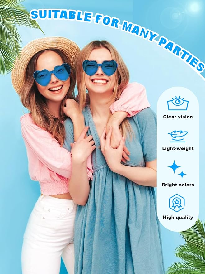 Heart Shaped Sunglasses for Women Colorful Glasses Fun Trendy Transparent Heart Sunglasses Party Favor (1 Pair-Blue)