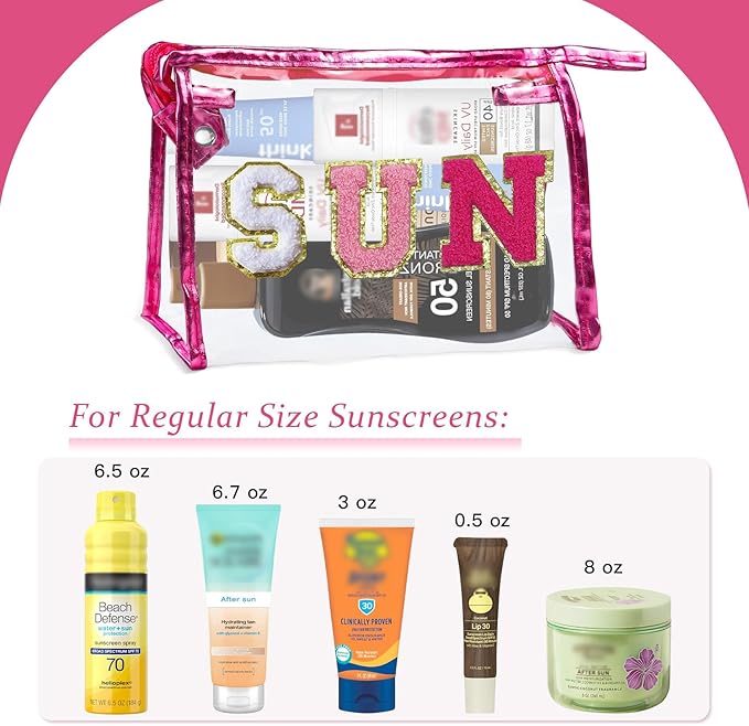 COSHAYSOO Sunscreen Bag Clear Makeup Toiletry Pouch Beach Vacation Essentials for Women Teen Girls Trip Gifts Summer Pool Travel Must Have Accessories Waterproof Stuff