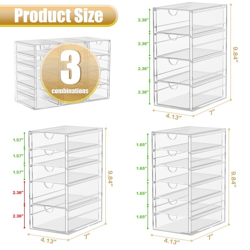 Acrylic 3 Pack Desk Organizers and Accessories, Makeup Organizer Storage With 15 Drawers, Desk Organizers, Dustproof Drawer Organizer and Storage for Make Up, Jewelry, DIY Pen
