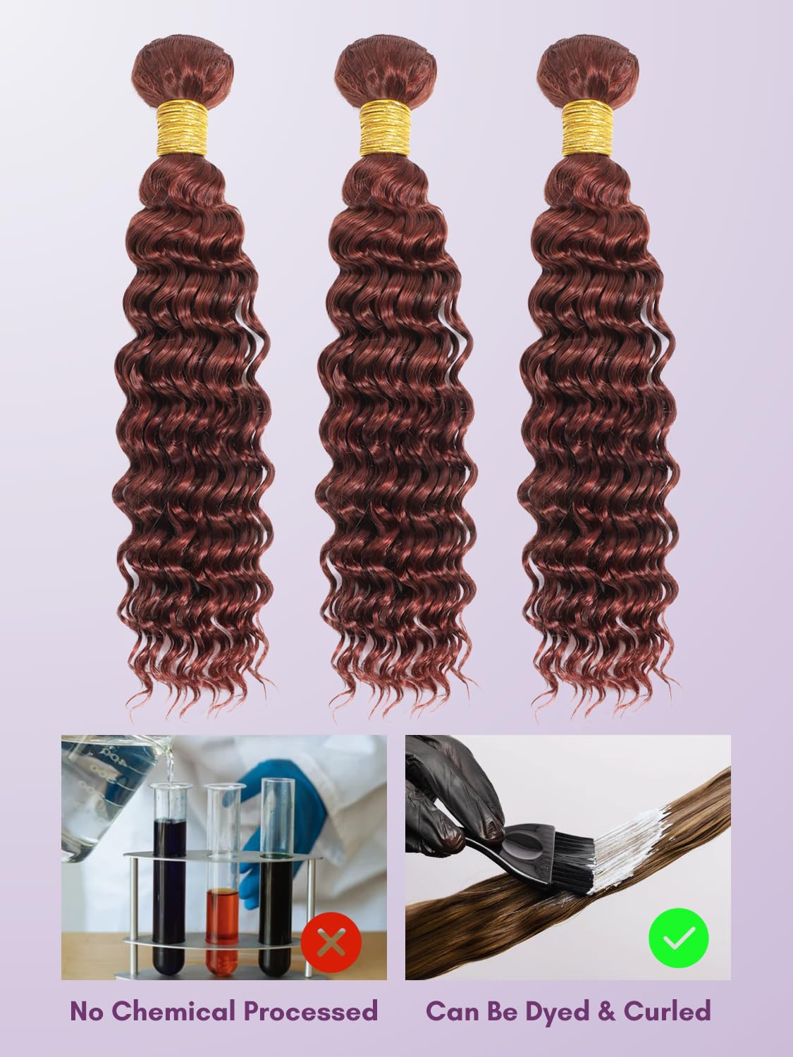 AUROO Reddish Brown Curly Human Hair, Thick Track Auburn Copper Red Colored Deep Wave Single Bundles 12A Weave Curly Bundles 100% Virgin Human Hair Remy Sew in 12 inch