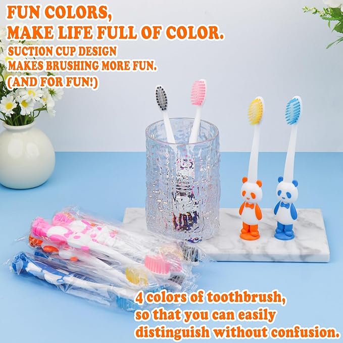 Disposable Toddler Toothbrush Kids Bulk Pack of 60,Suction Cup Bulk Children Toothbrushes for Kid Age 2+ Individually Wrapped Animal Toothbrush for Boys,Girls,for Home,School,Camp,Daycare,Travel
