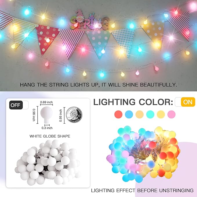 suddus Easter Lights Plug in, 33ft 100 Led USB Pastel String Lights with Timer, Globe String Lights Indoor for Classroom, Dorm, Party, Room, Outdoor, Tree, Patio, Garden, Spring Decoration