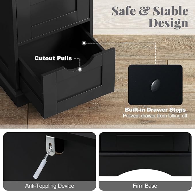 Giantex Bathroom Storage Cabinet with 4 Drawers, 32" Freestanding Storage Organizer Unit with Cutout Handles, Anti-Tipping Device, Narrow Floor Cabinet for Hallway, Living Room, Entryway (Black)