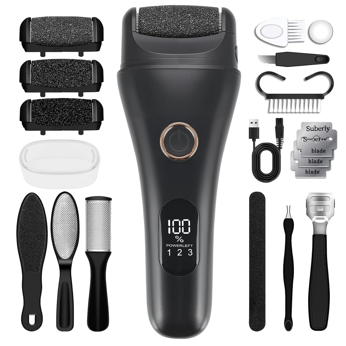 Callus Remover for Feet, 3 Speed Electric Foot Scrubber with Larger Grinder&LCD Display, Wet&Dry Using Foot File Professional Pedicure Tools, Foot SPA to Remove Callus Cracked&Hard Dead Skin (White)