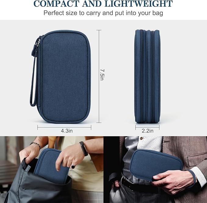 FYY Electronic Organizer, Travel Cable Organizer Bag Pouch Accessories Carry Case Portable Waterproof Double Layers All-in-One Storage for Cable, Cord, Charger, Phone, Earphone Navy