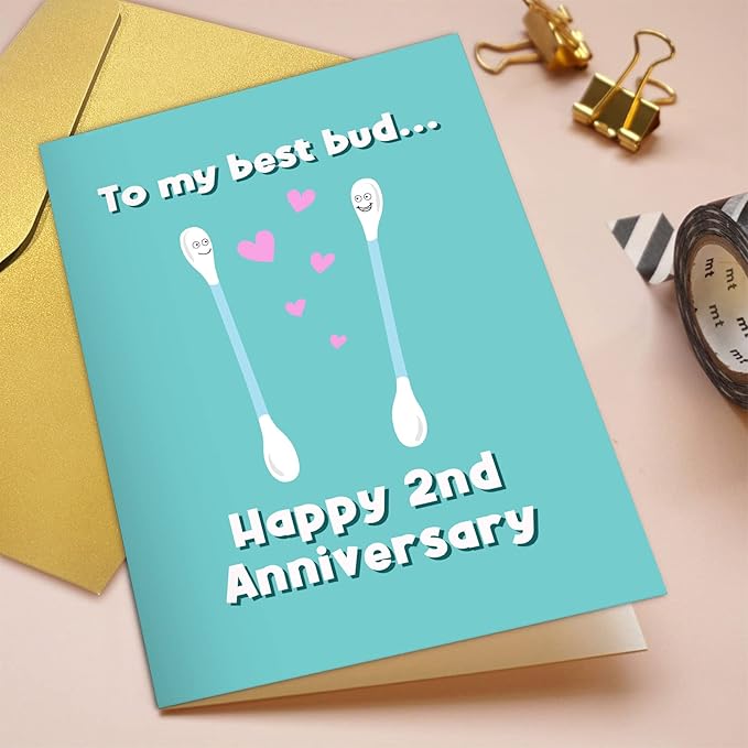 Qiliji Happy 2nd Anniversary Card, Funny Cotton Anniversary Card, Second Wedding Anniversary Card, 2 Years Married Anniversary Greeting Card, To My Best Bud