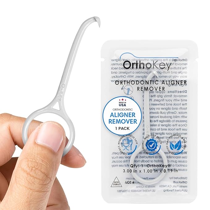 OrthoKey Aligner Remover - Versatile Clear Aligner & Retainer Removal Tool - Hygienic Invisalign Remover, Denture Grabber - Portable & Durable, Fits Dental & Aligner Cases - (White, 1-Pack)