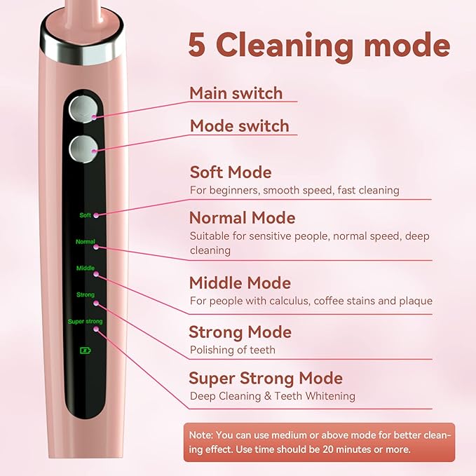 Tooth Polisher,Electric Tooth Polisher Professional with 5 Replacement Heads & 5 Cleaning Modes,USB Rechargeable,Ipx6 Waterproof, Pulidor De Dientes Electrico for Adults & Kids