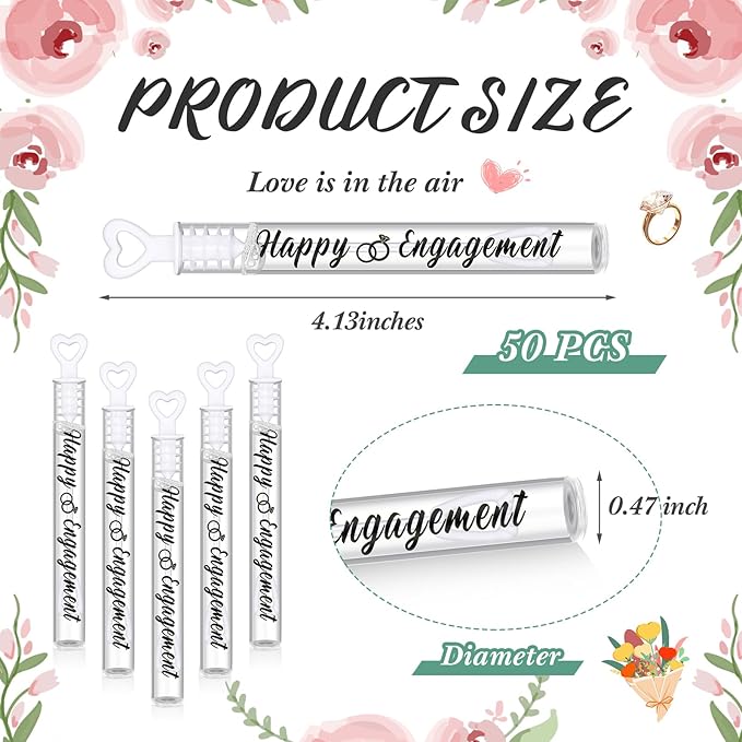 50 Packs Happy Engagement Bubbles Wedding Proposal Table Decorations Heart Bridal Shower Favors Guests Gifts for Engagement Party Supplies (Black)
