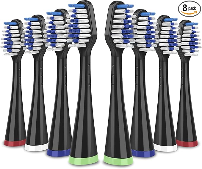 Replacement Toothbrush Heads for Waterpik Complete Care 5.0/9.0 (CC-01/WP-862), STRB-8WB, (8-Pack, Black)