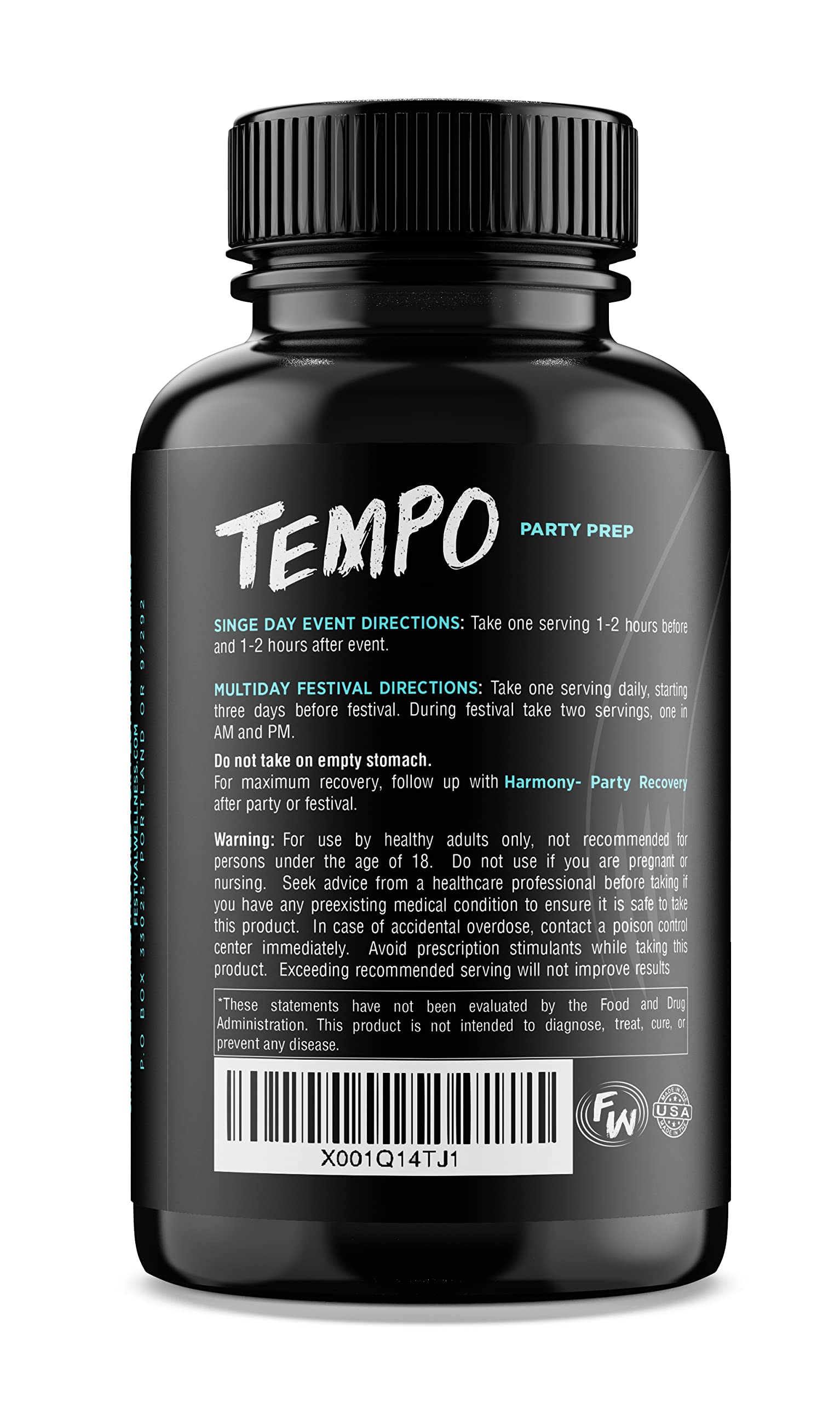 Tempo: Festival Prep | Immune Support | Pre-Festival, Rave, and Party Supplement | Neuroprotective + Boosts Immune System, Supports Liver Detox, Replenishes Electrolytes