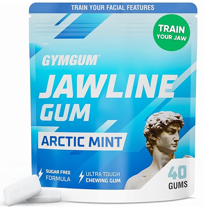 Gymgum Jawline Gum | Hard Chewing Gum For Jaw Strength | Train Your Facial Features - Mewing Jaw Gum | Ultimate Jawline Exerciser | 0 Calories & Sugar Free Hard Gum (Arctic Mint, 40 Count)