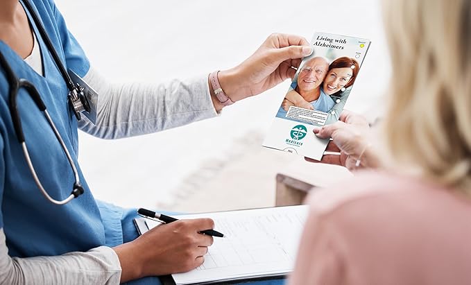 ZOCO - Living with Alzheimers Slide Chart - Custom Promotional Item (Pack of 250) - Informative Guide for Caregivers - Nursing Homes, Retirement Community Handout - 3.75 x 8.5 in.