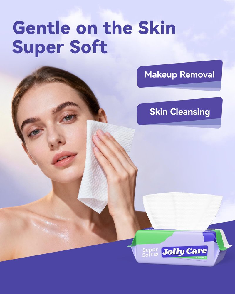 Jolly Care Face Towels Disposable, Face Towelette Disposable, Soft Disposable Face Towel for Makeup Remover, Thick Face Cloths for Women Cleansing, Skin Care, 7.8"×7.8", 80 Count (4 Pack)