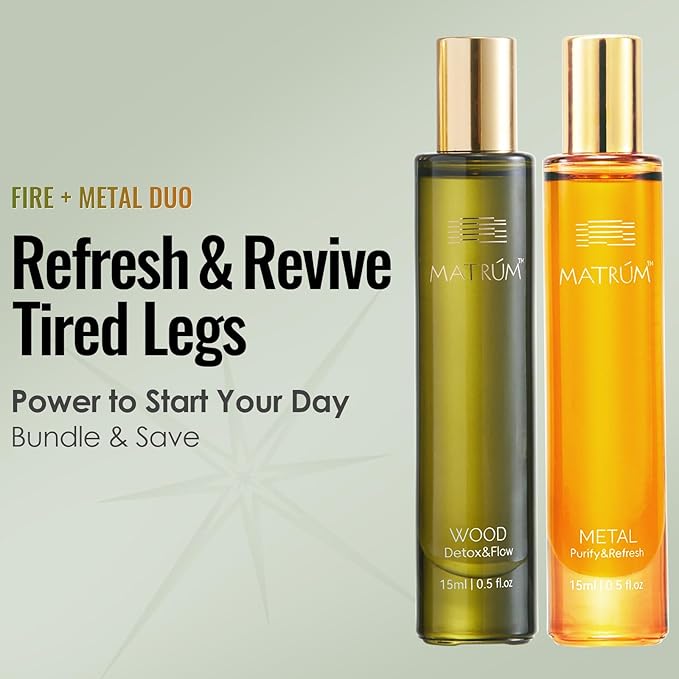 MATRUM Refresh & Revive Tired Legs Blend Essential Oils, Ease Muscle Tension and Power to Start Your Day, Wood and Metal Roll On, 1 Fl Oz