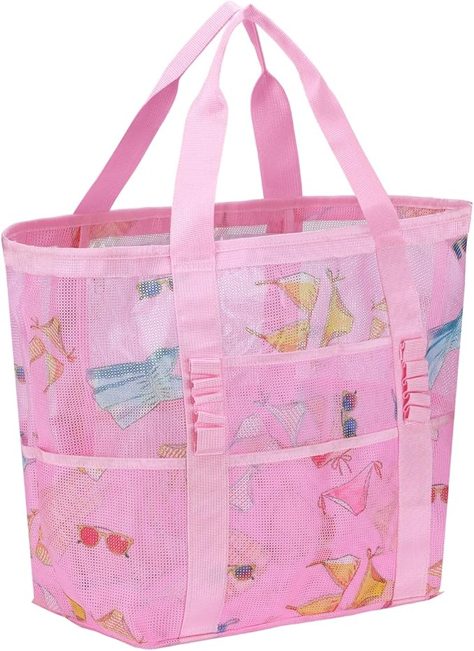 Mesh Beach Bags for Family - Women Beach Tote Bag for Toys, Towels, Travel Vacation Cruise Essentials
