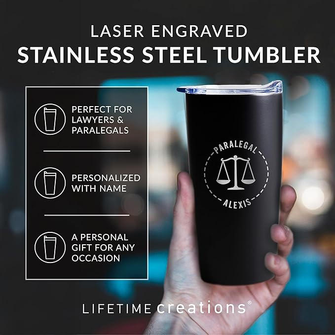 Lifetime Creations Engraved Personalized Lawyer Tumbler with Lid 20 oz (Black) - Gift for Paralegal, Attorney, Judge, Law School Graduation Coffee Travel Mug