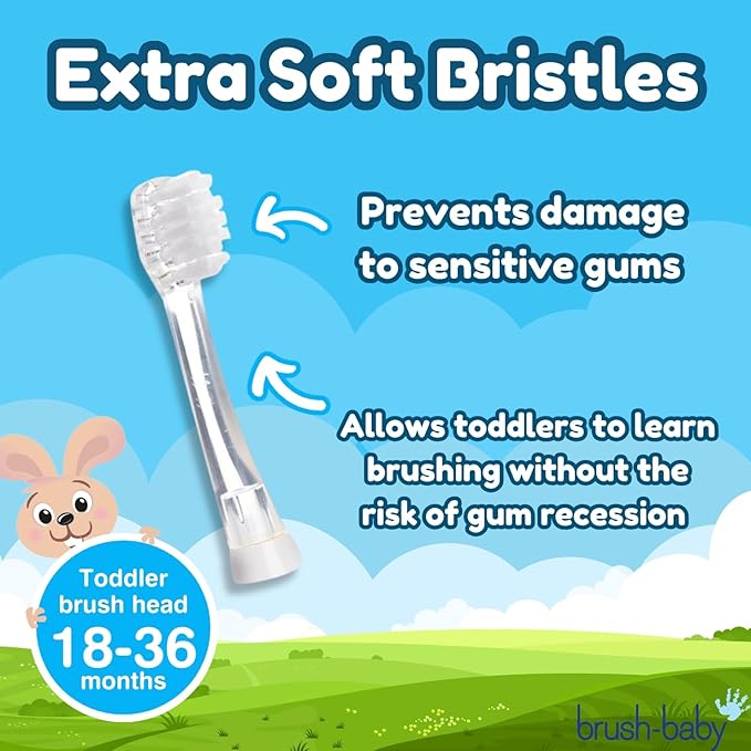 Brush-Baby - Replacement Heads for BabySonic Electric Toothbrush, 18-36 Months - Soft, Gentle Brush Heads for Baby Teeth & Gums - Toddler Toothbrush Head, BPA-Free, Toddler Oral Care - 4 Pack