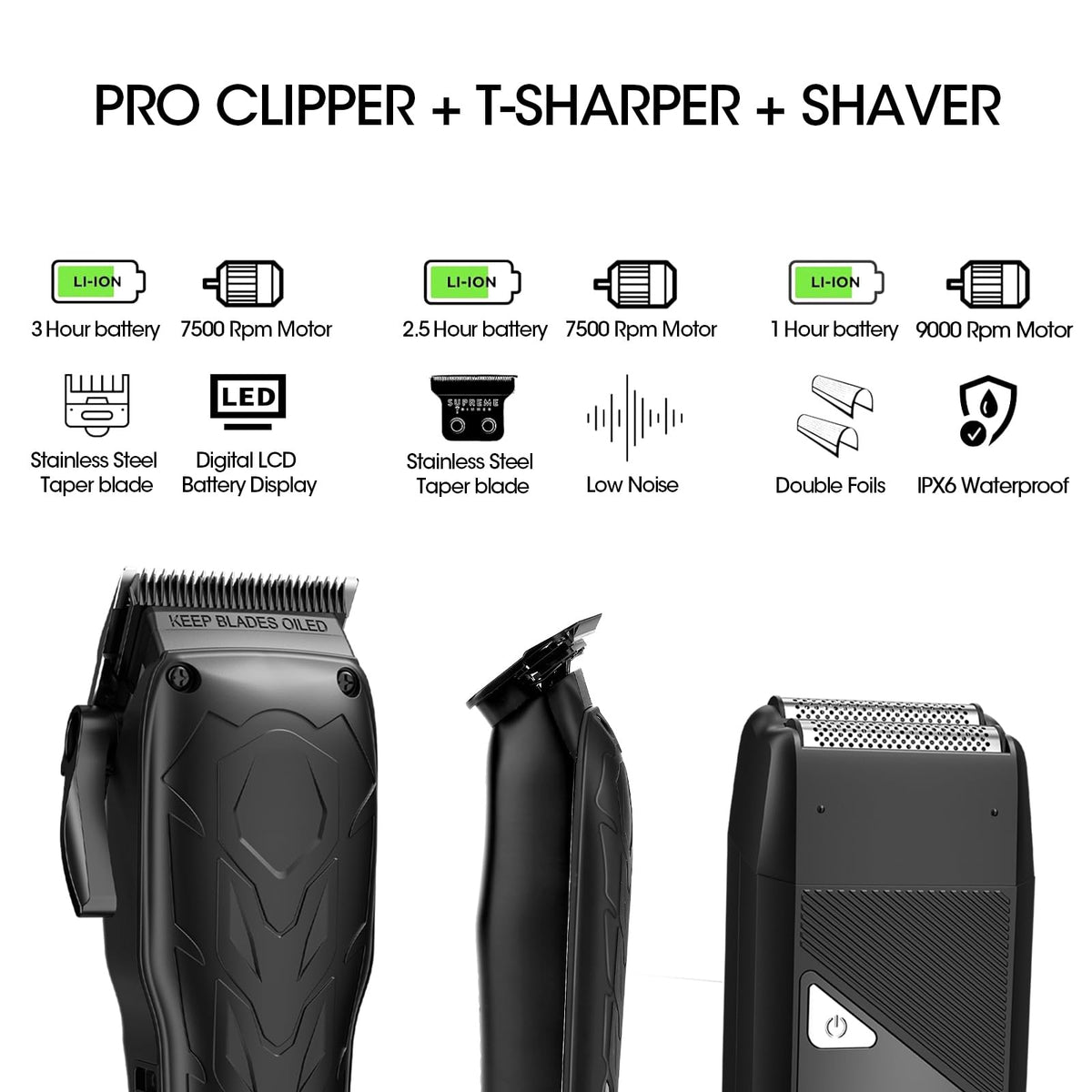 QREEYX Professional Hair Clippers for Men, Cordless Hair Clippers T-Blade Trimmer Nose Hair Trimmer Electric Shaver Set, Haircut Grooming Kit with LED Display, for Barber, Ideal Gift for Him