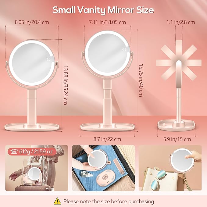 B Beauty Planet Makeup Mirror with Lights, Lighted Magnifying Mirror 30X with 3 Lighting and Adjustable Brightness, 2-Sided Height Adjustable Vanity Mirror for Bathroom, Gifts for Women Pink