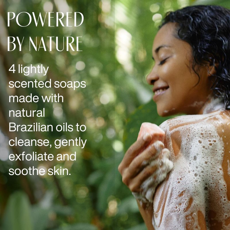 natura - Exfoliating Bar Soap Gift Set (4 Pack) Brazil Nut, Andiroba, Açaí & Passion Fruit - 100% Vegetable Oils, Vegan & Fair-Trade, Gentle Exfoliation, Brazilian Beauty Secrets - 3.5oz (100g)
