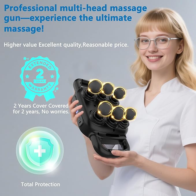 Six Head Massage Gun, 50 Intensity Levels & 9 Massage Modes, Equipped with 3 Different Massage Heads, Massage Gun with Adjustable Belt Ideal Gifts for Women, Men, Mom, and Dad