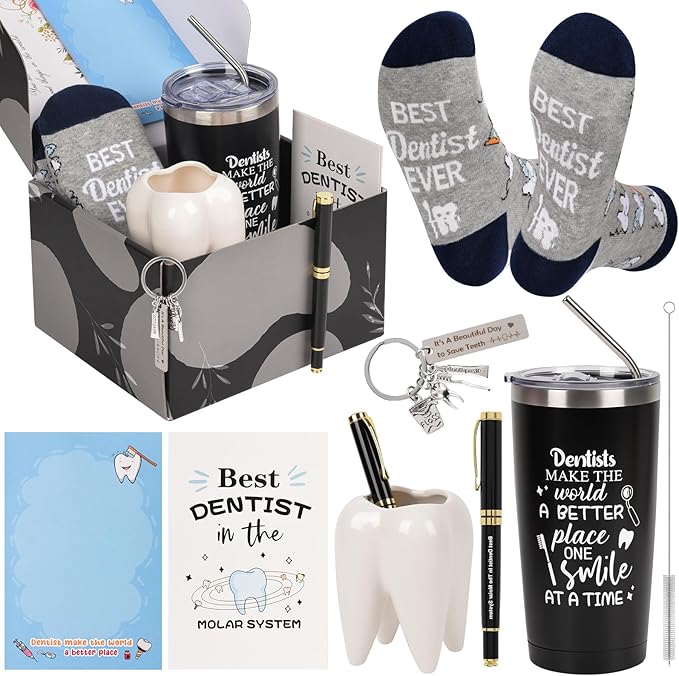 Dentist Gifts for Men Unique Dental Assistant Gifts Funny Dental Hygienist Gift Including Tumbler Mug Socks Badge Reel Holder Makeup Bag Keychain for Birthday Christmas