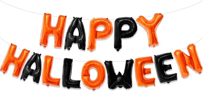 KatchOn, Happy Halloween Banner Balloons – 16 Inch, Pack of 14 | Orange and Black Foil Letters | Spooky Balloon Banner, Halloween Decor, Haunted House Decorations | Spooky One Birthday Decorations