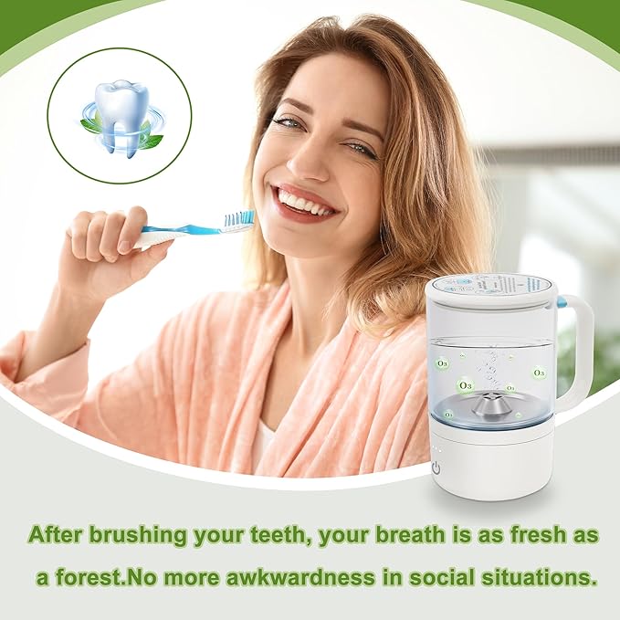 Ozone Hydrogen Water Cup – O3 Generator, 11oz Automatic Electrolytic for ozone water Oral Care, Fresh Breath, Teeth Brushing & Flushing, Multi-functional Purified Mouthwash Cup Healthy partner