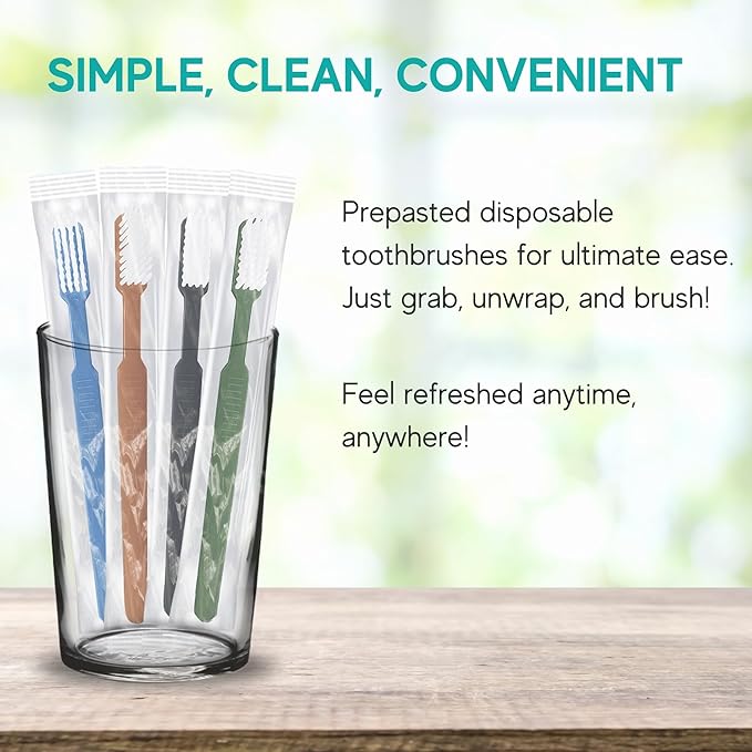 Avistar 320 Prepasted Disposable Toothbrushes Individually Wrapped - Single Use Pre Pasted Disposable Toothbrushes with Toothpaste Built in - Waterless Toothbrush for Travel, Guests, Hotel, & Camping