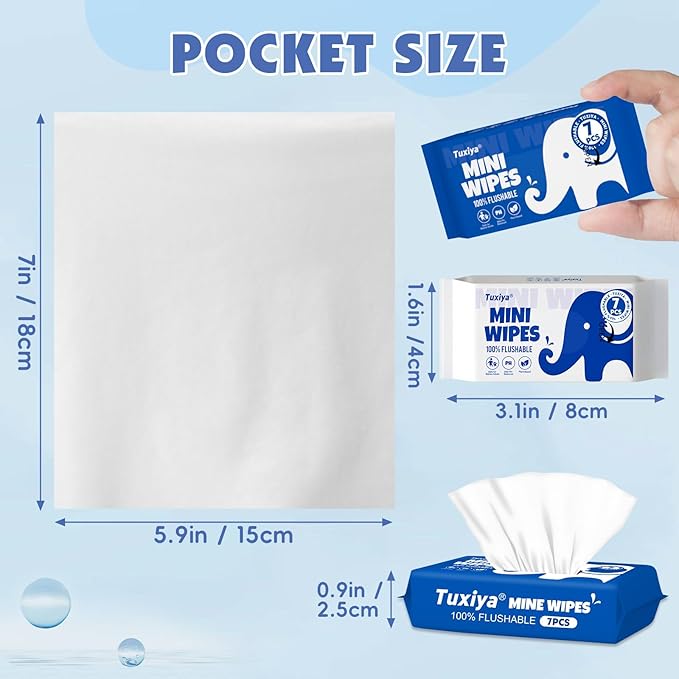 72 PackTravel Flushable Wipes with Aloe & Vitamin E,Impossibly Compact 7 Wipe Per Pack Mini Travel Adult Wet Wipe,Hypoallergenic & Fragrance-Free Skin-Friendly Flushable Wet Wipe (504 Total Wipes)