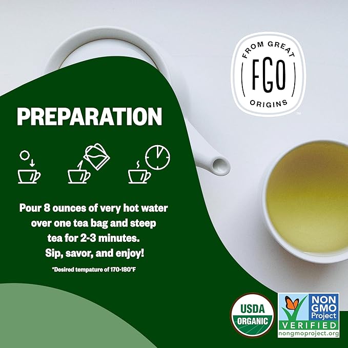 FGO Organic Green Decaf Tea, 100 Count, Eco-Conscious Tea Bags, Resealable Bag, Caffeine Free, Packaging May Vary (Pack of 1)