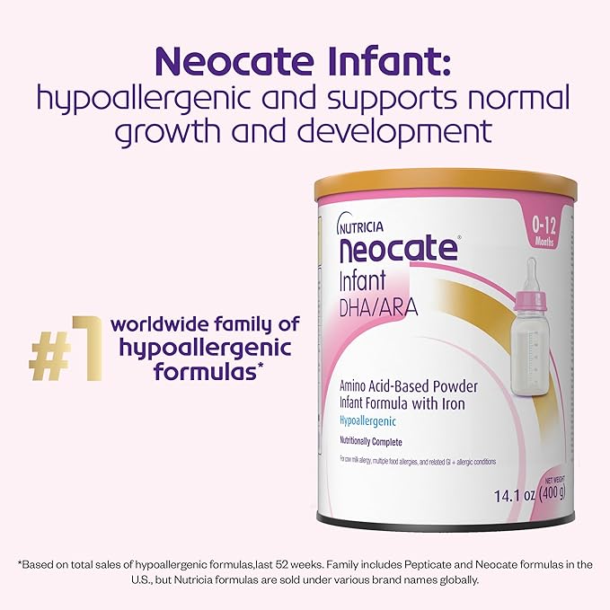 Nutricia Neocate Infant - Hypoallergenic, Amino Acid-Based Baby Formula - Well-Tolerated & Supports Normal Growth - Infant Formula with DHA, ARA & Iron - 14.1 oz can (Pack of 4)