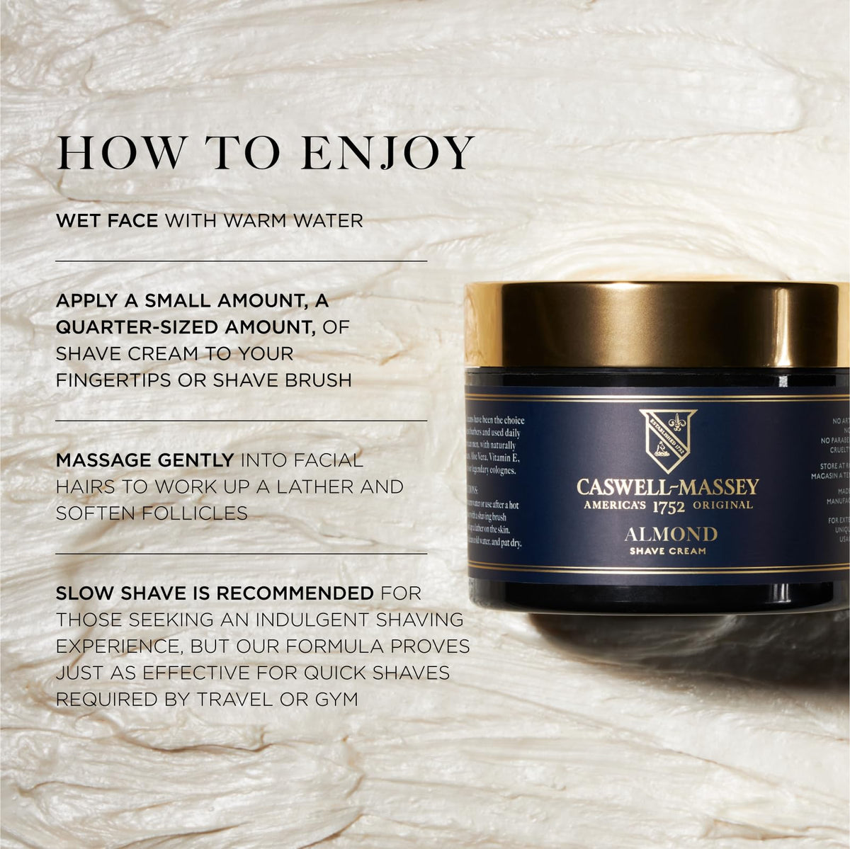 Caswell-Massey Heritage Almond Shave Cream, Natural Men’s Shaving Cream for Smooth Beard Shaving, Soothing for Sensitive Skin, USA Made, 8 Fl Oz