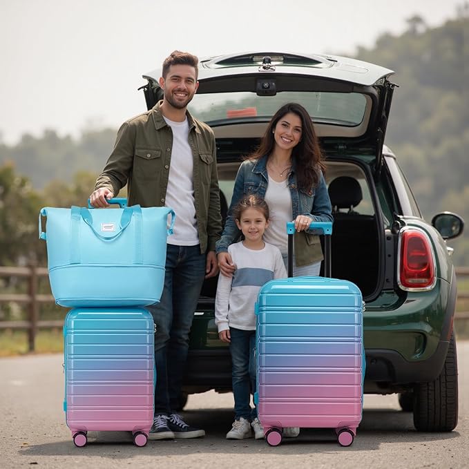 LARVENDER Luggage Sets 5 Piece Hardside Expandable Suitcase with Wheels Lock,PC+ABS Hardside Lightweight Rolling Suitcase for Women and Men,Cotton Candy