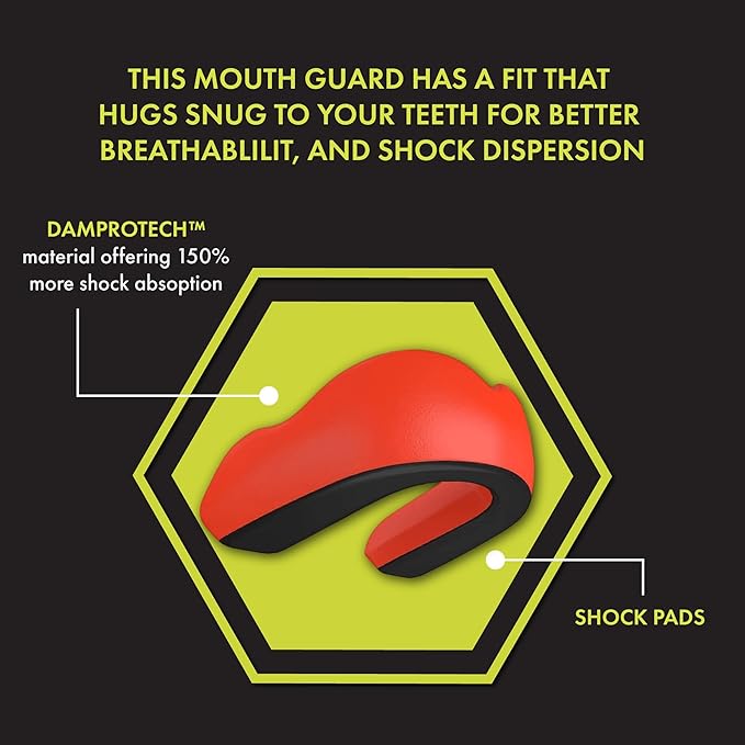 DAMAGE CONTROL Extreme Impact Mouth Guard – Sports Mouthguard for Boxing, MMA, BJJ, Hockey, Rugby, Lacrosse, & More – Mouthpiece for Teeth & Jaw Protection, for Youth & Adults (Adult, Red)