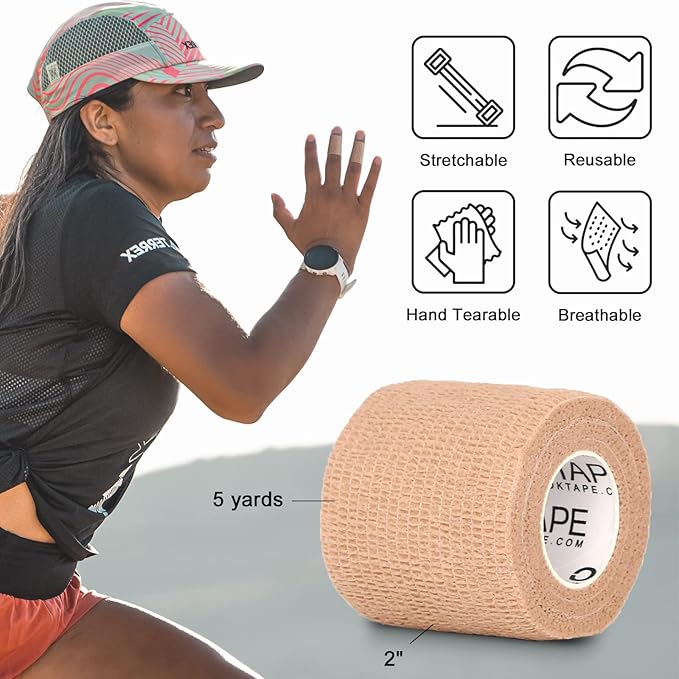 OK TAPE Self Adherent Cohesive Bandages Wrap - 12Packs, 2" x 5 Yards, Non-Woven Self Adhesive Bandage Wrap for Thumb, Finger, Wrist, Ankle, Vet Wrap Bandages Tape (Bright Pink)