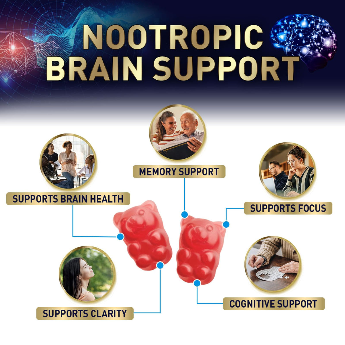 Brain Supplements for Memory and Focus with Phosphatidylserine, Nootropic Memory Supplement Gummy for Brain Health, Concentration, Mental & Cognitive Support, Focus Vitamins with B6 & B12-60 Gummies