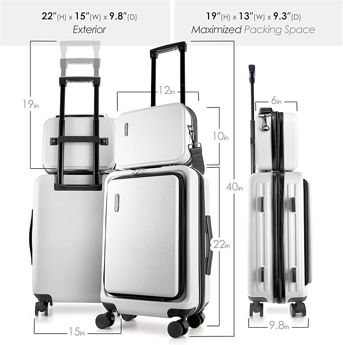 TRAVELARIM 20 Inch Carry On Luggage 22x14x9 Airline Approved, Carry On Suitcase with Wheels, Hard-shell Carry-on Luggage, Durable Luggage Carry On, White Small Suitcase with Cosmetic Carry On Bag