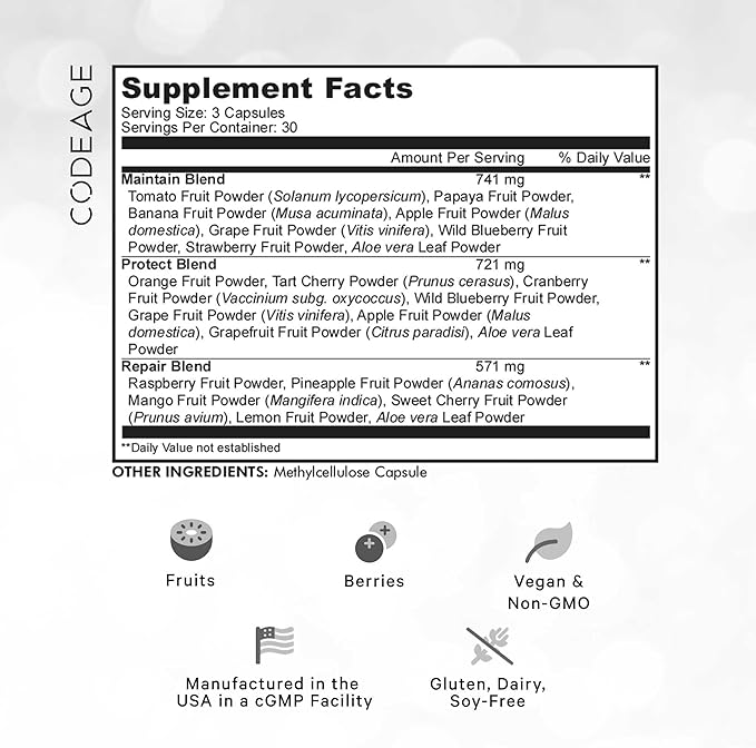 Codeage Instantfood Fast Fruits, Over 15 Fruits Powders Equivalent All-in-One, Vegan Daily Whole Food Vitamins - Berries, Antioxidant Polyphenols & Bioflavonoid Multivitamin, Non-GMO, 90 Capsules